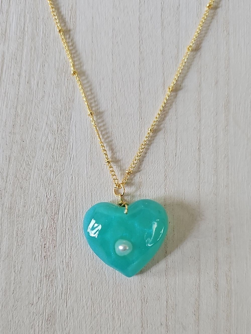 Turquoise Ocean Heart Pendant with Pearl Accent Choker